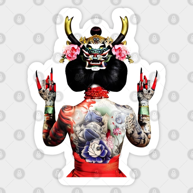 Inked Geisha - Japanese Tattoo Art Design Sticker by Ravenglow